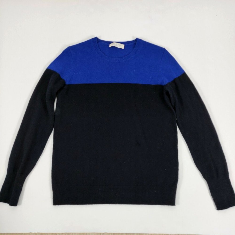 EVERLANE Womens' Size S  Colorblock  100% Cashmere Pullover Sweater Black Blue